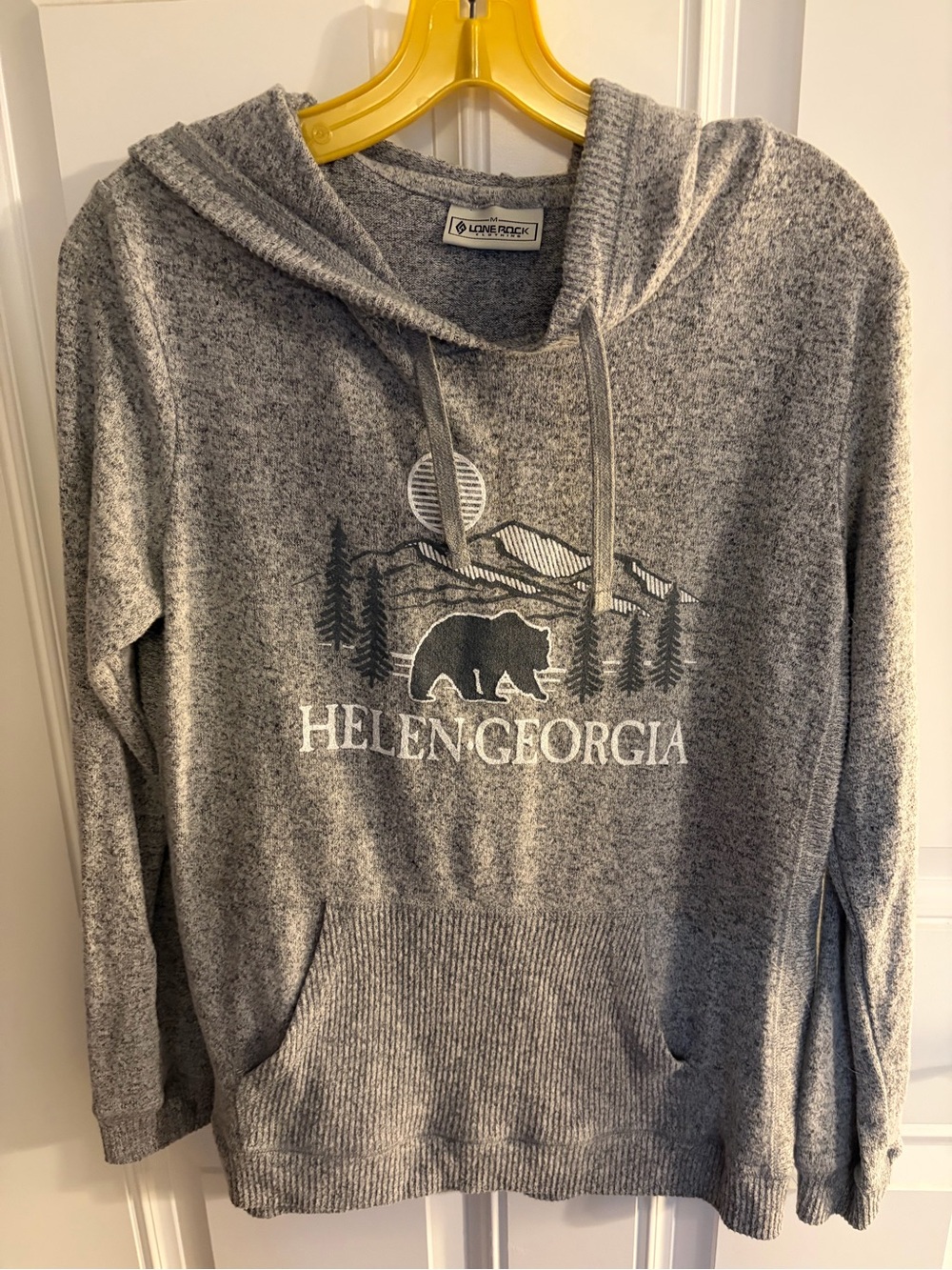 Helen, Georgia Graphic Knit Hooded Sweatshirt - Grey